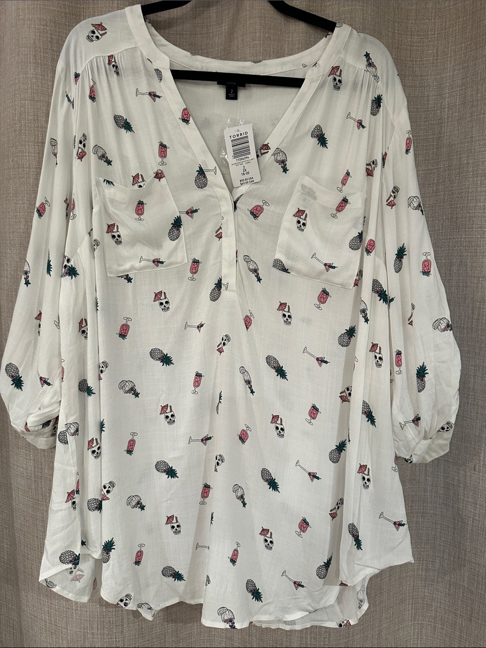 torrid Harper White Tropical Skull & Pineapple Button-Front Tunic